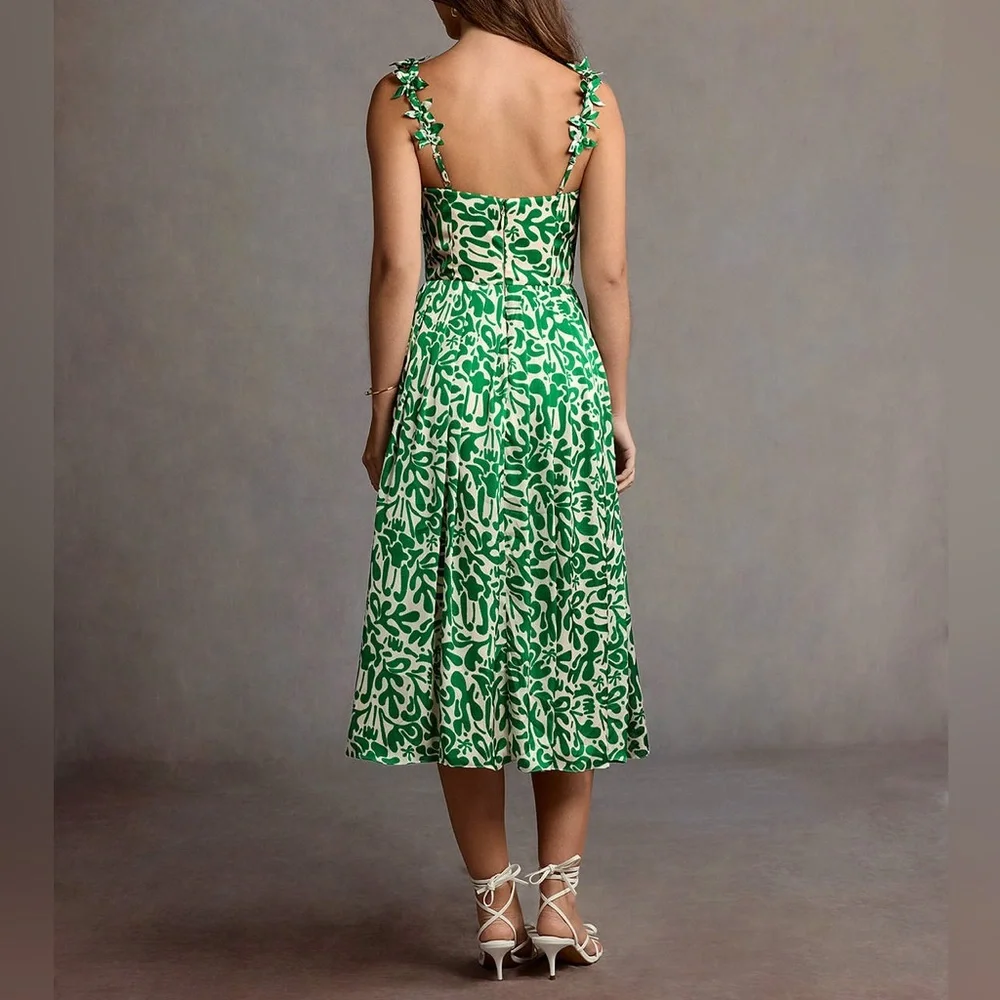 NWT 🌟 Azazie Maggy Green abstract Leaf Print Midi Dress - Picture 3 of 13